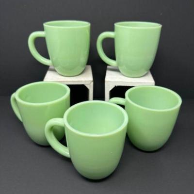 Fire King Style Light Green Jadeite Coffee Mug Set (5)