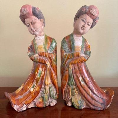 20" Tall Chinese Sancai-Glazed Figures (2) - Possible Tang Dynasty Origin