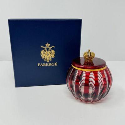 Fabergé Red Crystal Box w/ Gold Lid & Crown