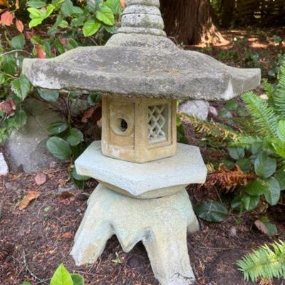 Carved Grey Granite Concrete Garden Lantern	