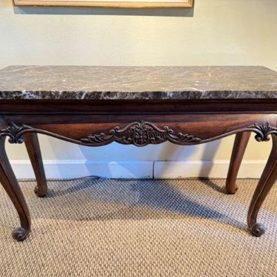 Stone Top Console Table w/ Ornate Carvings in French Louis XVI Style	