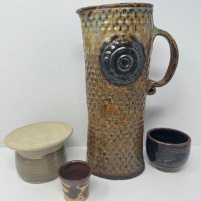 Unique Handmade Ceramic Collection: Pitcher, Butter Crock, & Tea Bowl