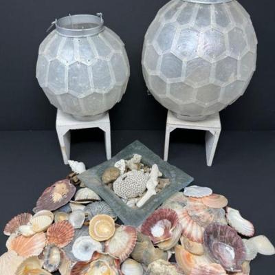 Capiz Lanterns (Set Of 2), Shells, & Blown Glass Dish	
