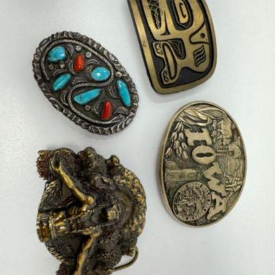 ﻿Vintage Belt Buckles: Brass, Silver, Bronze, & Indian Chief Designs	