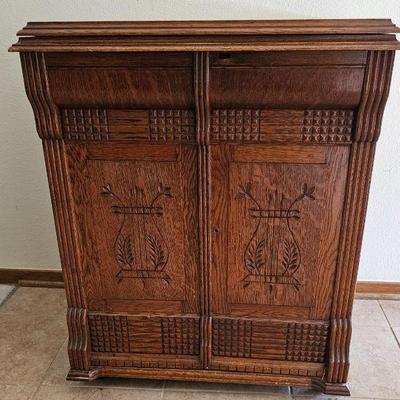 Antique-Montgomery Wards-Cabinet and Sewing Machine-WORKS 
