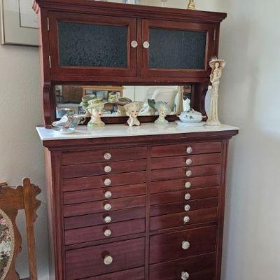 Dentist Cabinet- 20 Drawers w/ Porcelain Trays and Marble Top- Perfect Condition!