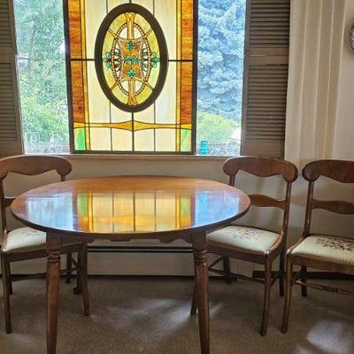 Dining Table w/ 2 Leafs & 6 Floral Embroidered Chairs NOTE: Will sell chairs seperately