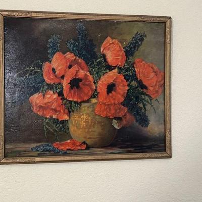 Max Strechenbach, "Poppies and Larkspurs in Vase" - $120