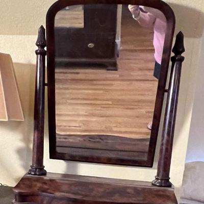 Antique Mahogany Dressing Table Mirror w/Storage Compartment - $325