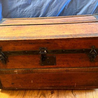 T.S. Gardner Hand Carved Wooden Trunk - 26"W x 15"T x 14"D