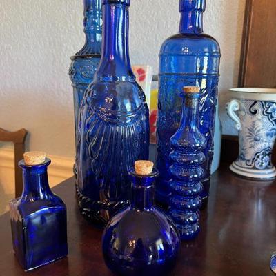 Several beautiful blue glass pieces
