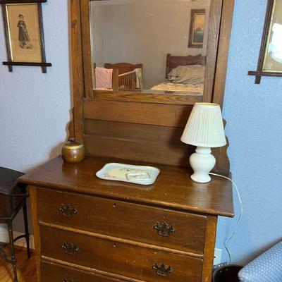 Antique Dresser with Mirror - 72"Hx38"Wx17"D