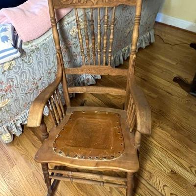 Antique Rocking Chair with Leather Seat - $150
