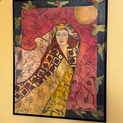 "Her Heart Touched by Hummingbirds" by Patricia Wyatt - 50" x 52" - $325