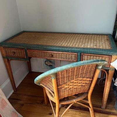 Vintage Wicker Desk and Chair