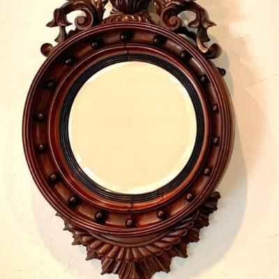 Antique English mahogany carved mirror w/ eagle, 1840’s