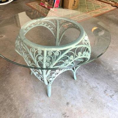 Vtg. wicker table w/ glass top