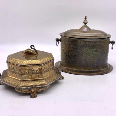 Antique brass boxes
