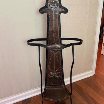 Antique copper Arts and Crafts umbrella stand, ht. 41”