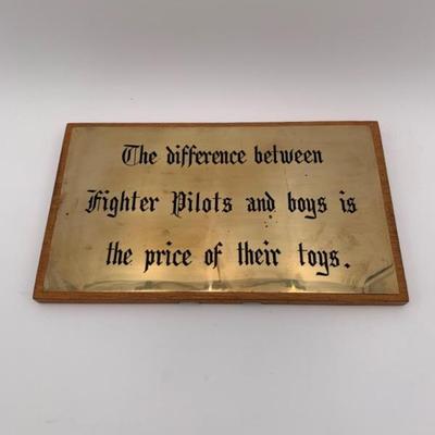 Brass Fighter Pilot Plaque