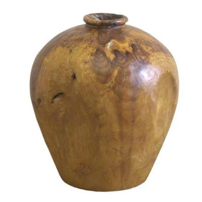 Large Hand Carved and Hand Turned Contemporary Burl Wood Vase. Measures 13" tall.