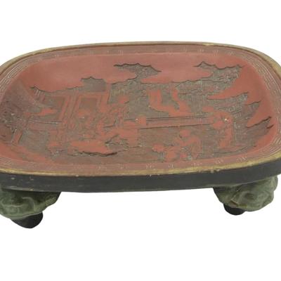 CHINESE CINNABAR & LACQUER FOOTED BOWL