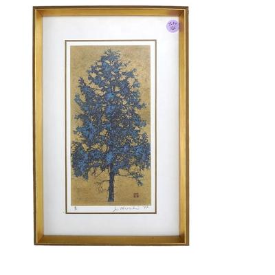 Joichi Hoshi (1913-1979) Color woodblock print. "Blue Tree" 1977 pencil signed, dated and sealed. Professionally framed and...