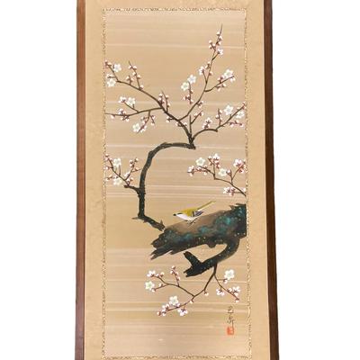 JAPANESE MID CENTURY HAND PAINTED SILK SCROLL