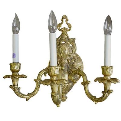 ITALIAN GILDED BRONZE 3 LIGHT ORNATE SCONCE