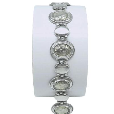 Antique Art Deco Era Sterling Silver Cameo Bracelet. 