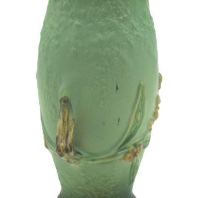 Beautiful vintage Roseville Pottery Vase in the Bittersweet Pattern 883-8 done in a lovely green ombre with raised floral relief and...