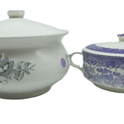 2 pc WILLOW WARE COVERED BOWL + CHAMBER POT