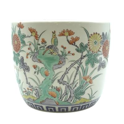 Chinese Chinoiserie Fishbowl Planter. Hand Painted details and signature on bottom. 