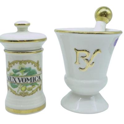 VINTAGE FRENCH APOTHECARY JAR & OWENS ILLINOIS RX MORTAR & PESTLE
