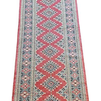 Vintage Hand Knotted Bokhara Runner. Measures 2 ft 8 inch x 9 ft long. 