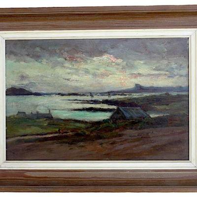 Alexander Rattray (scotland, 1849-1902) Oil on wood panel "Arisaig Sunset". 