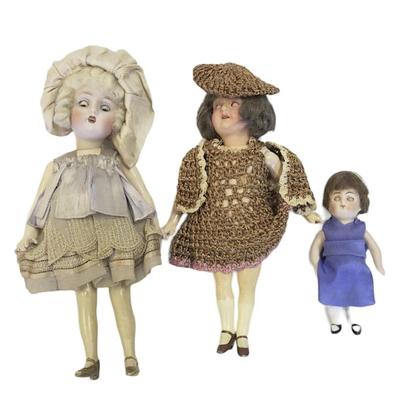 3 GERMAN ANTIQUE BISQUE HEAD DOLLS