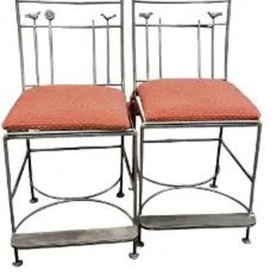 PAIR WHIMSICAL BIRD IRON BAR STOOLS