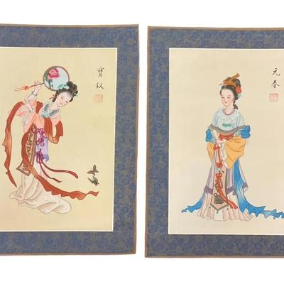 2 HAND PAINTED JAPANESE GEISHA GOUACHE