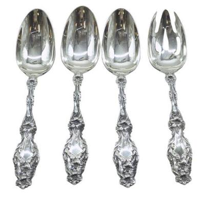 4 LARGE GORHAM STERLING SILVER LILY SERVING SPOONS