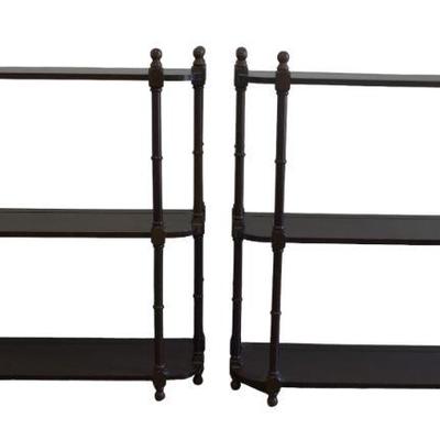 PAIR OF MAHOGANY 3 TIER WALL SHELVES/ CURIO DISPLAY
