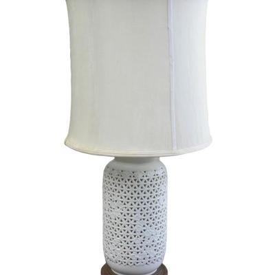 Vintage Mid Century Chinese Porcelain Blanc de Chine Reticulated Lamp. Cherry Blossoms. Purchased in Peitou, Taipei, China.