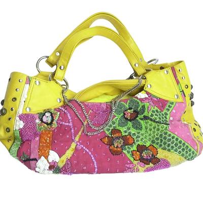 MARY FRANCES YELLOW DOUBLE STRAP HANDBAG