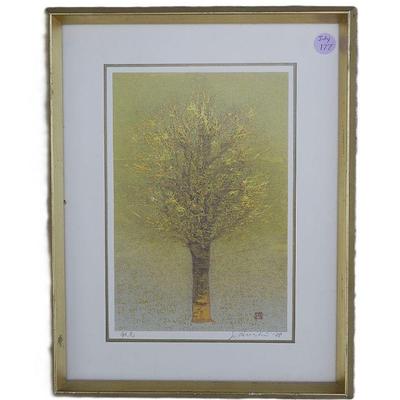 Joichi Hoshi (1913-1979) Color woodblock print.Autumn Light Tree" 1978 pencil signed, dated and sealed. Professionally framed and...