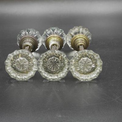3 SETS OF EARLY FLUTED GLASS DOORKNOBS