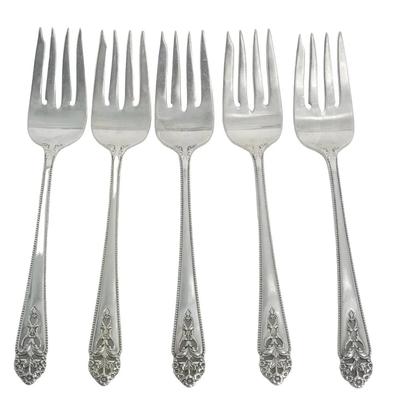 5 INTERNATIONAL STERLING QUEENS LACE SALAD FORKS