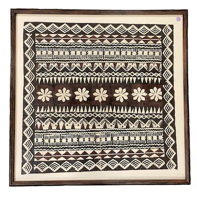 Early 20th c Polynesian Oceanic Painted Tapa Cloth. Intricate varied patterns in black and brown made from Siapo (Bark Cloth). Well...