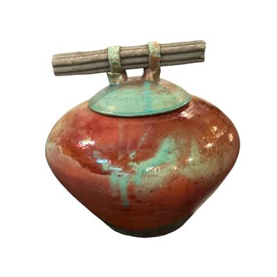 Large Mark Hines Contemporary Raku Pottery Covered Jar.