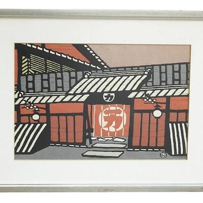 Minagawa Taizo (1917-2005) Ichiriki Teahouse Gion 1964 Woodblock Print