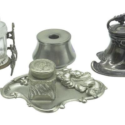 LOT OF ANTIQUE/VINTAGE INKWELLS AND PEN HOLDERS - 4 PIECES